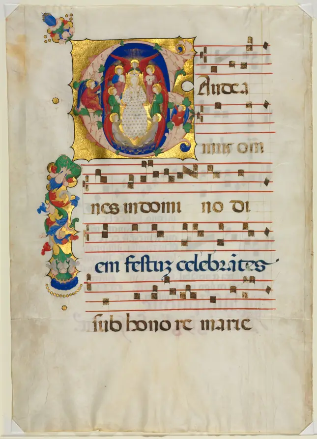 Leaf from a Gradual with Historiated Initial (G): Mary as Queen of Heaven