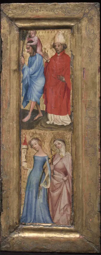 St. Christopher, St. Erasmus, St. Barbara, and another female saint