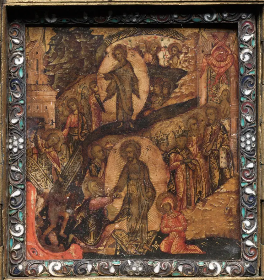 Portable Triptych Icon: The Resurrection and Anastasis