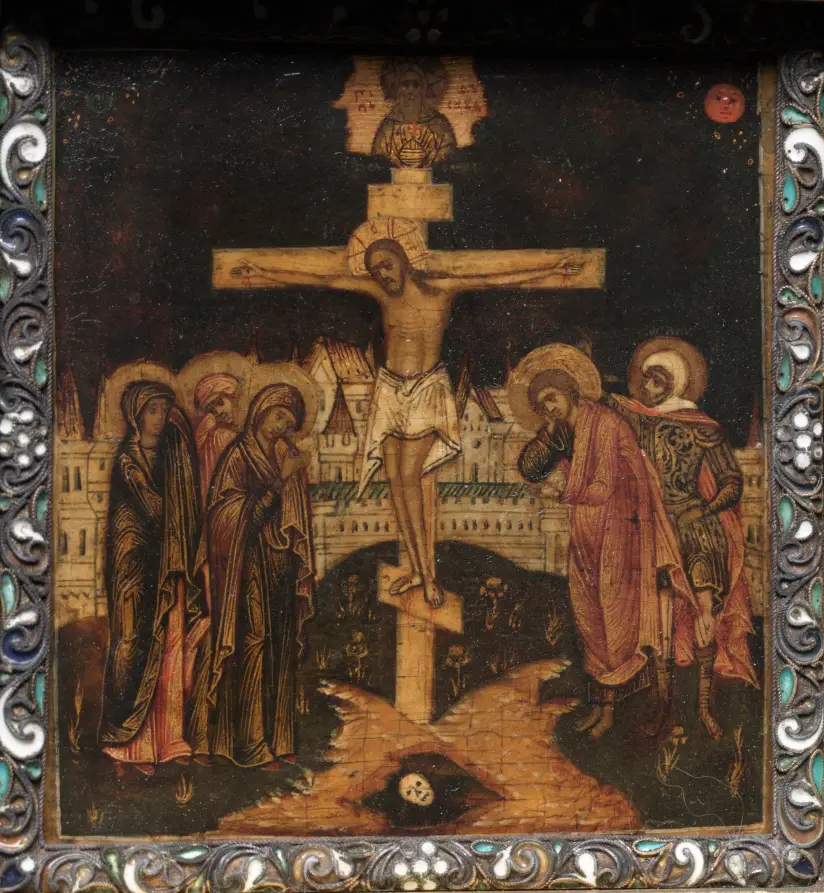 Portable Triptych Icon: The Crucifixion