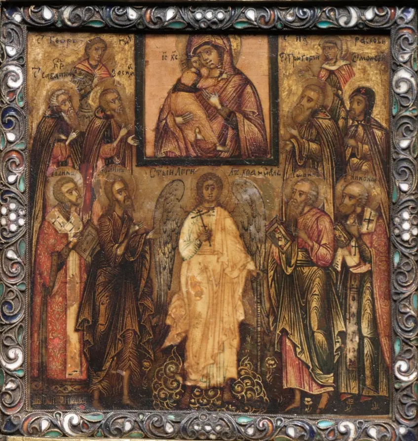 Portable Triptych Icon: Adoration of the Miracle-Working Icon of the Vladimir Mother of God