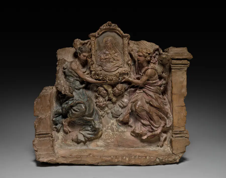 Two Angels and Cherubs Bearing an Icon of Christ