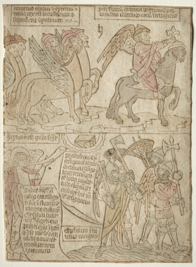 page from the Apocalypse (The Locusts with the Angel of the Abyss and The Sixth Trumpet)