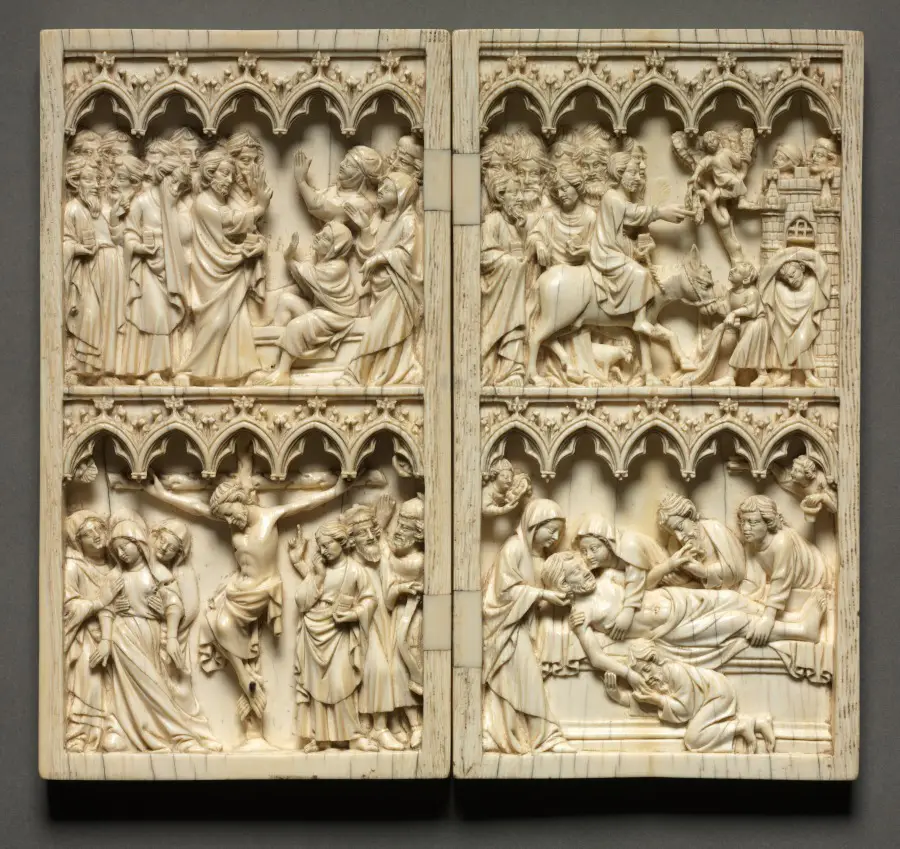 Diptych with Scenes from the Life of Christ (left wing: Raising of Lazarus and Crucifixion) (right wing: Entry into Jerusalem and Entombment)
