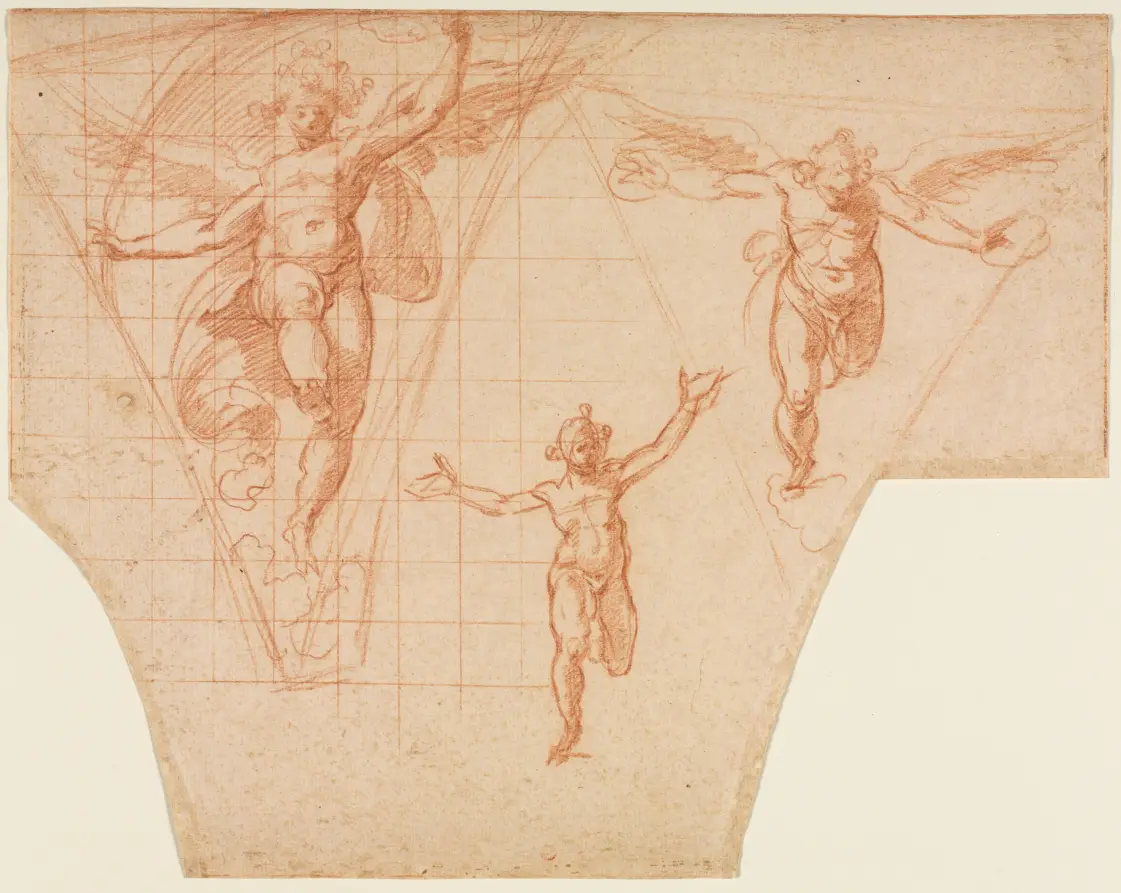 Three Studies of Angels for a Pendentive (recto)