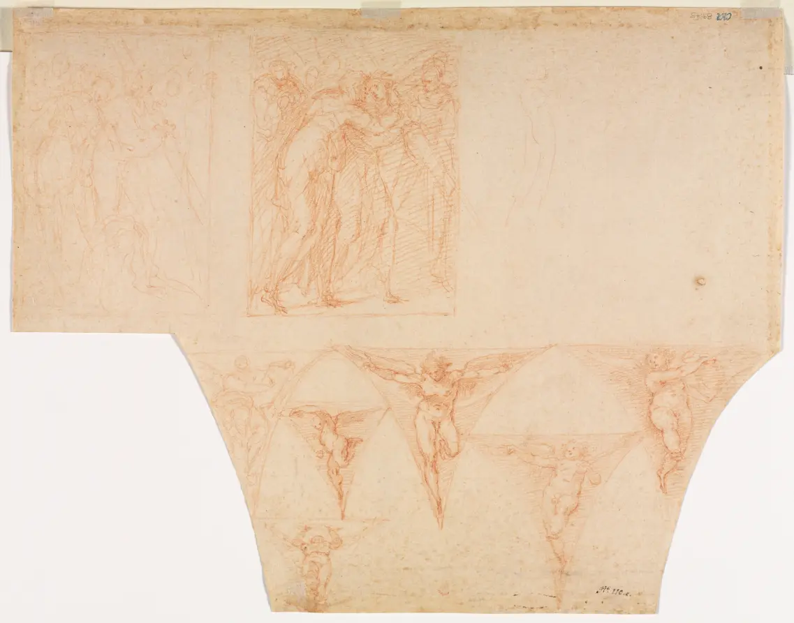 Studies for Christ Meeting His Mother on the Road to Calvary, Studies of an Angel in a Pendentive (verso)