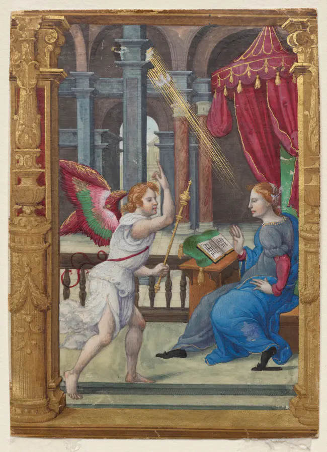 The Annunciation (Matins, Office of the Virgin): Leaf from a Book of Hours (1 of 3 Excised Leaves)