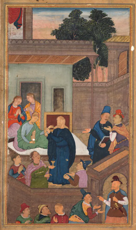 Jesus Raises Jairus’s Daughter from the Dead (folio 82 verso), from a Mirror of Holiness (Mir’at al-quds) of Father Jerome Xavier