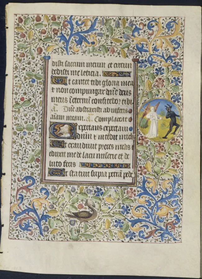 Leaf from a Book of Hours: Office of the Dead: Angel Chasing a Devil (recto)
