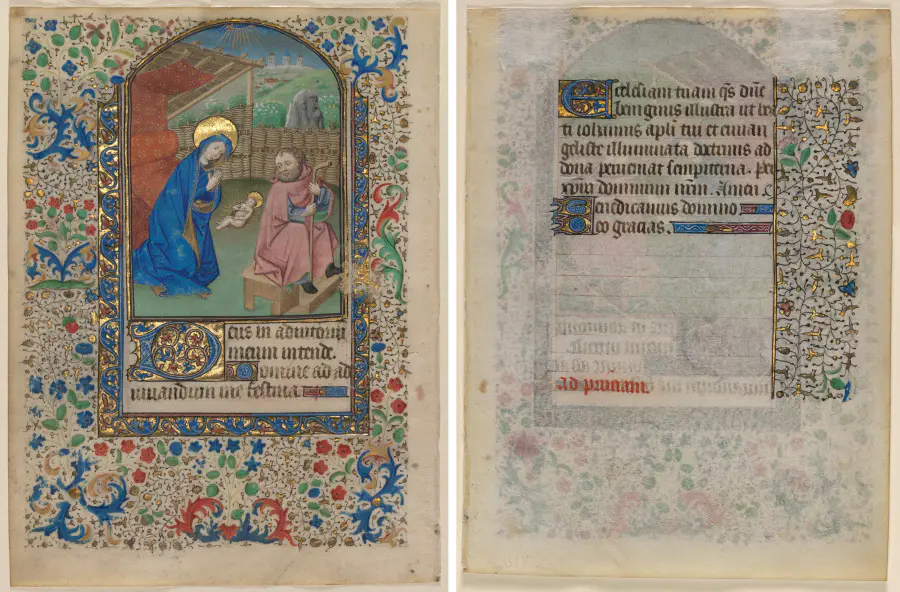 Leaf from a Book of Hours: The Nativity (recto) and Text (verso)