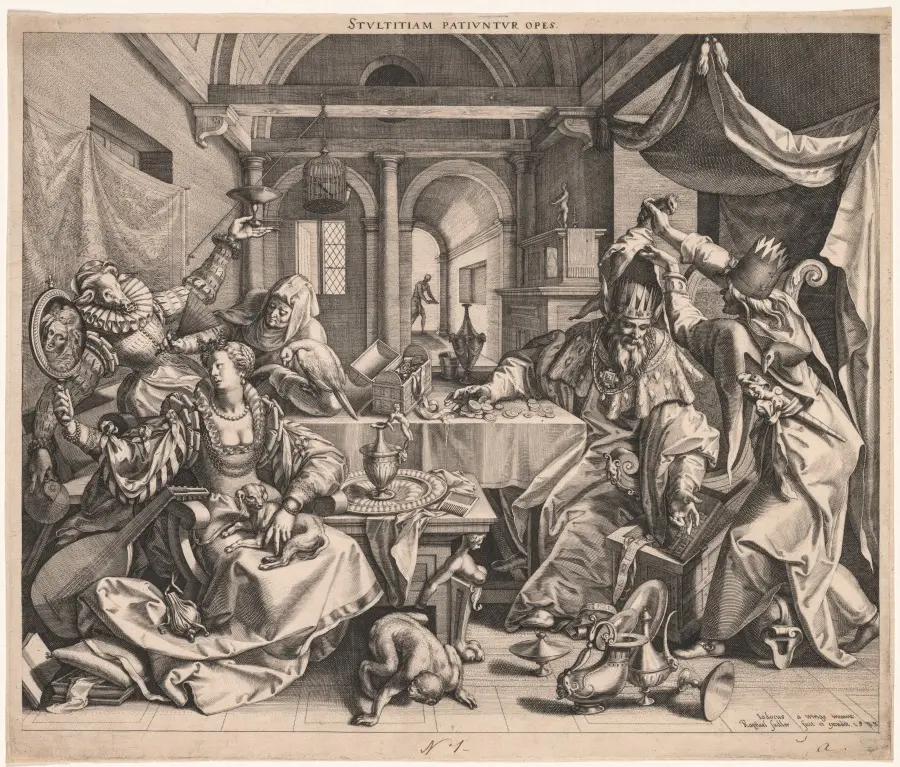 Stultitiam patiuntur opes (Wealth permits Stupidity), or, Allegory of Wealth, Lust, and Stupidity