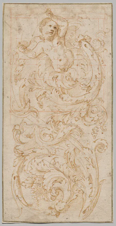 Design for a Frieze with a Putto and Acanthus Leaves