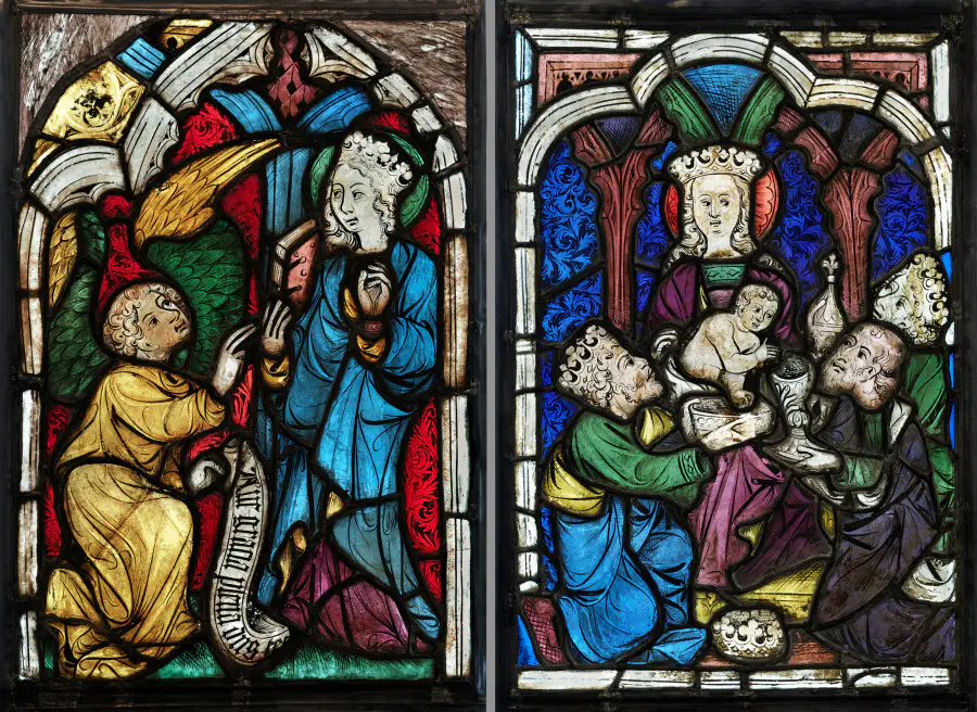 Two Windows Depicting the Annunciation and Adoration of the Magi