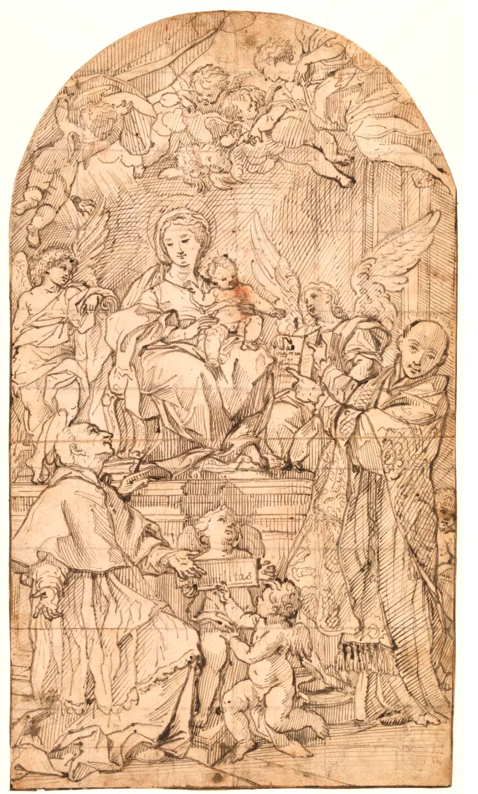 Jomfru Maria og barn siddende omgivet af engle og Sankt Carlo Borromeo og Sankt Ignatius af Loyola