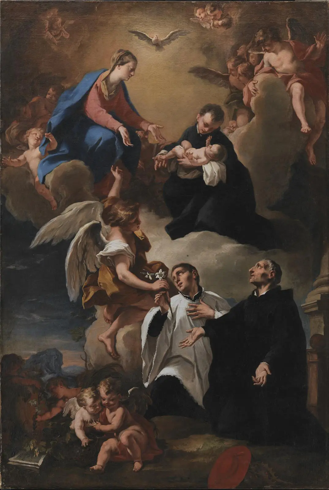 Helligånden, engle og Jomfru Maria med helgenerne Markus, Stanislaus Kostka (med barnet), Aloysius Gonzaga og Francesco Borgia